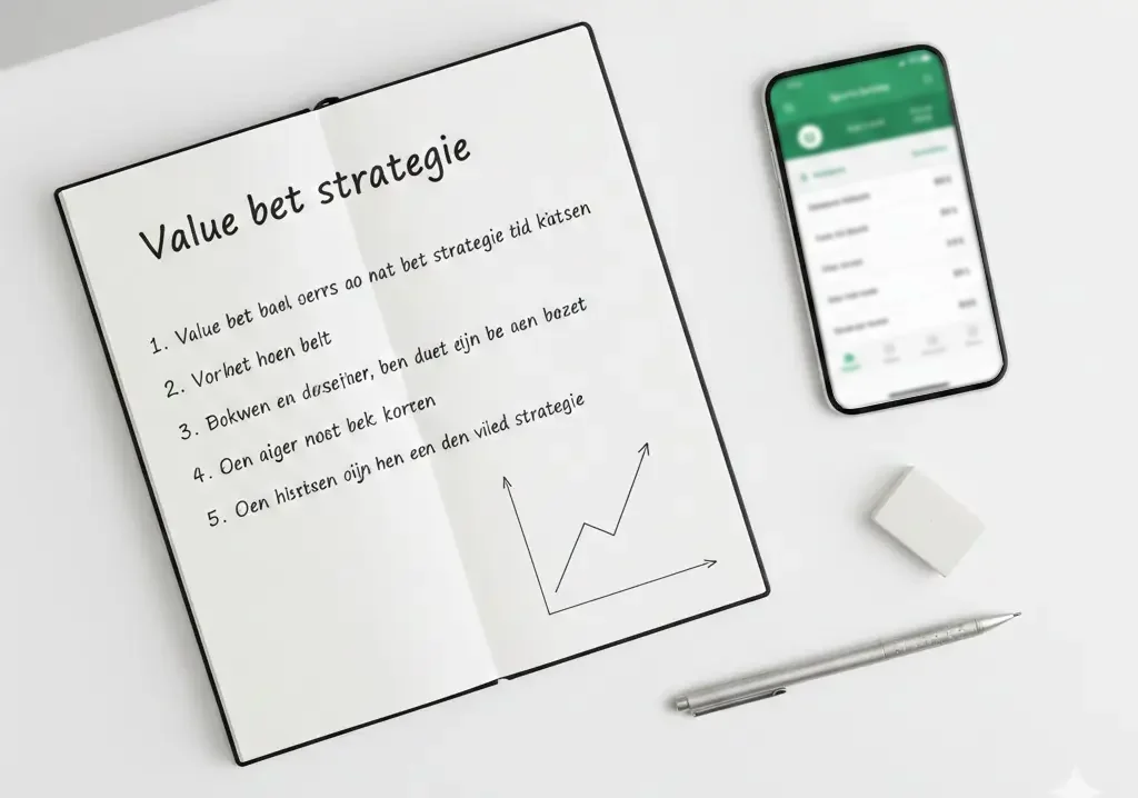 Persoon plant een wedstrategie met notities over value betting en bankroll management voor de Eredivisie